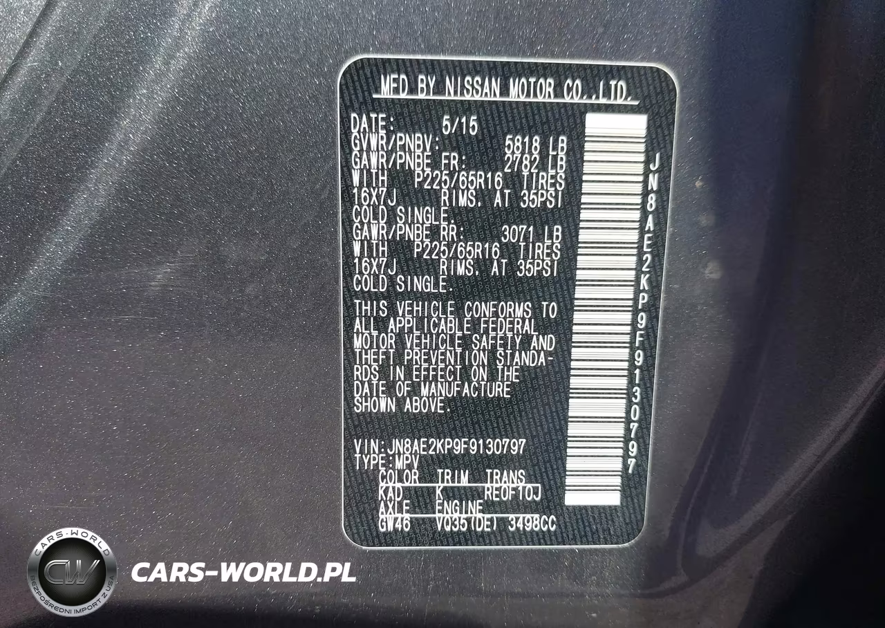 2015 Nissan Quest S VIN:JN8AE2KP9F9130797 - 9