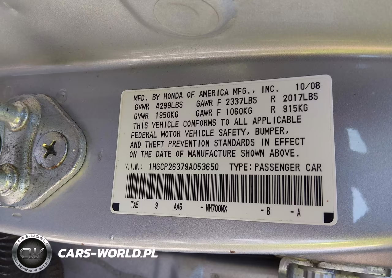 2009 Honda Accord 2.4 Lx VIN:1HGCP26379A053650 - 9