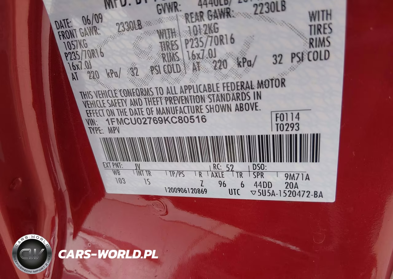 2009 Ford Escape Xls-Xls Manual VIN:1FMCU02769KC80516 - 9