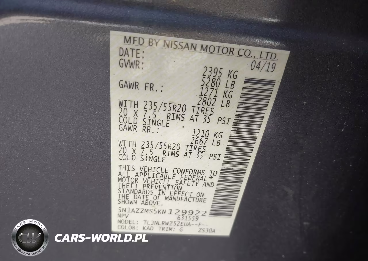 2019 Nissan Murano Sl VIN:5N1AZ2MS5KN129922 - 9