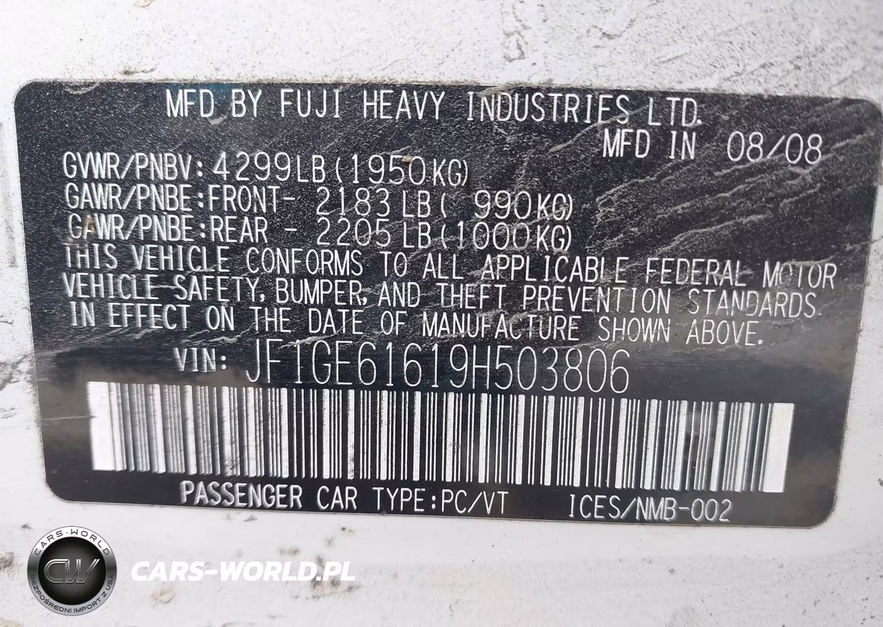 2009 Subaru Impreza 2.5I VIN:JF1GE61619H503806 - 9