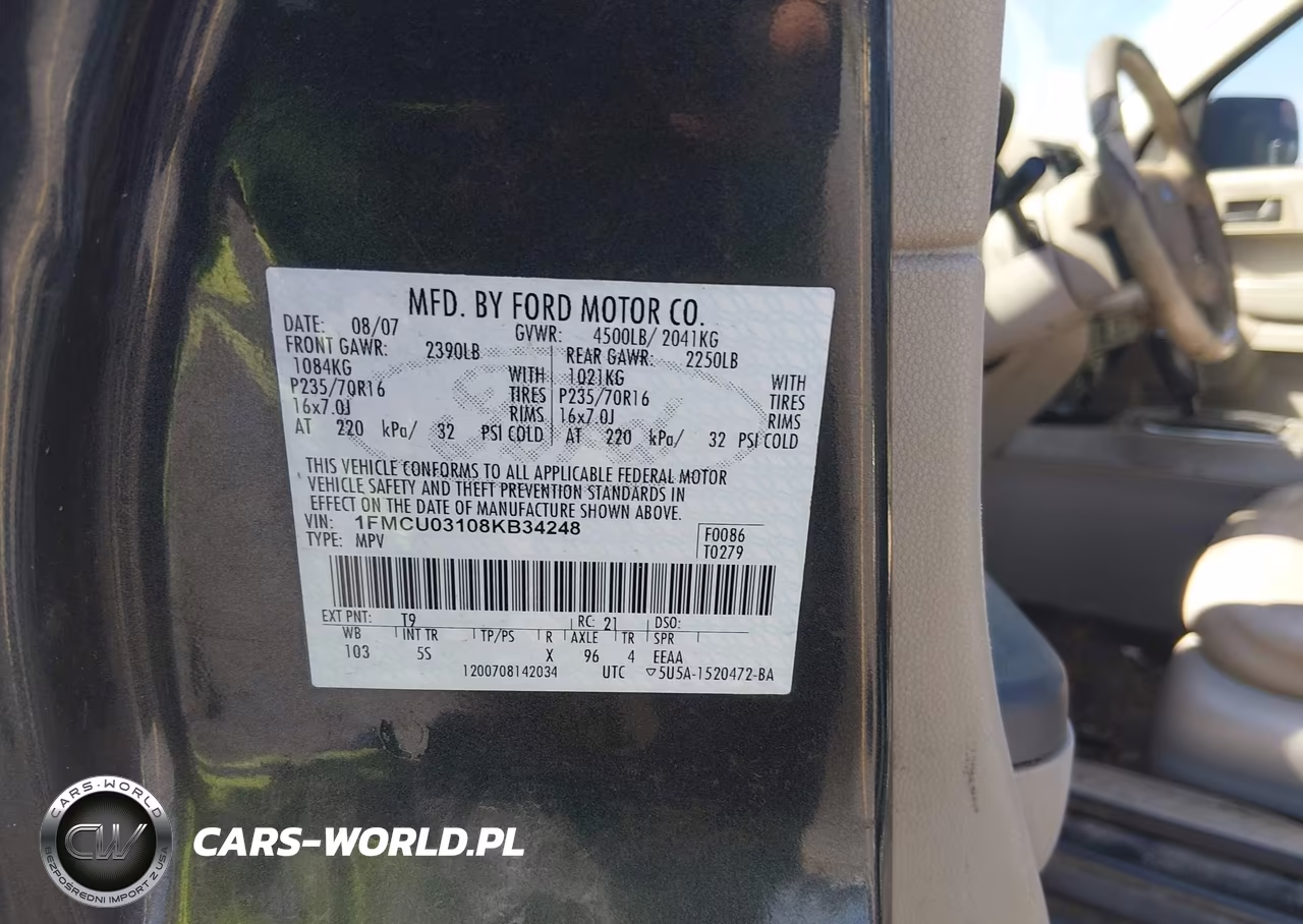 2008 Ford Escape Xlt VIN:1FMCU03108KB34248 - 9