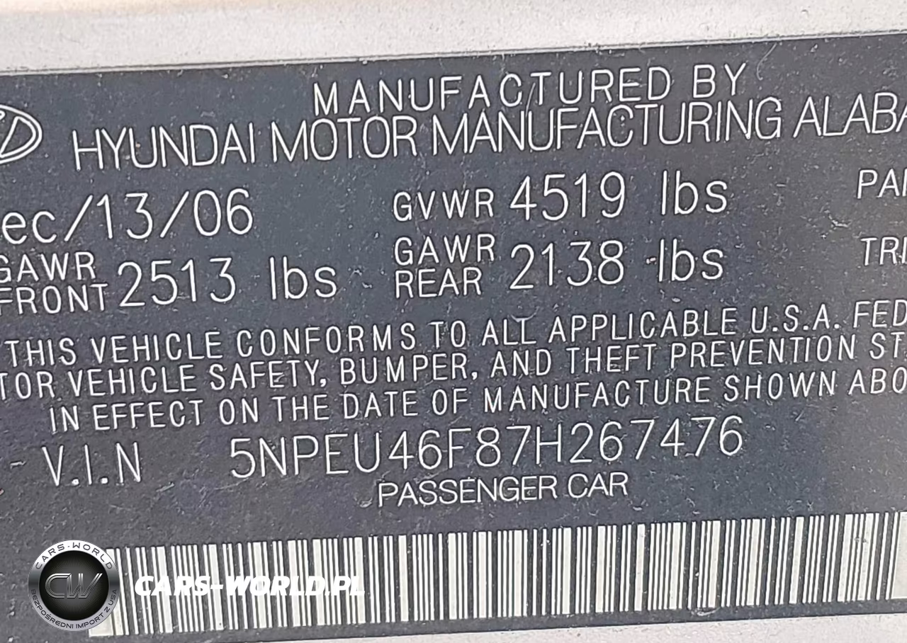 2007 Hyundai Sonata Limited-Se V6 VIN:5NPEU46F87H267476 - 9