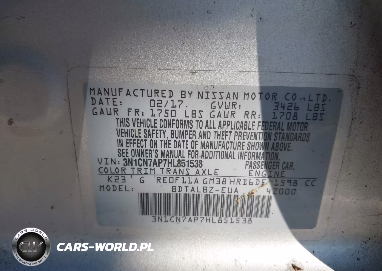 2017 Nissan Versa 1.6 Sv VIN:3N1CN7AP7HL851538 - 9