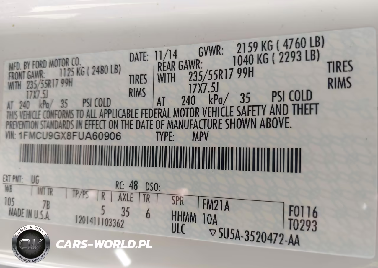 2015 Ford Escape Se VIN:1FMCU9GX8FUA60906 - 9