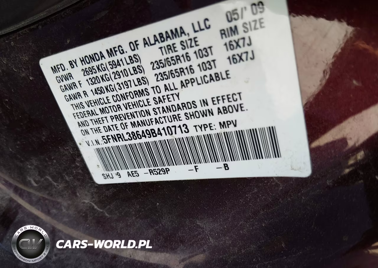 2009 Honda Odyssey Ex-L VIN:5FNRL38649B410713 - 9