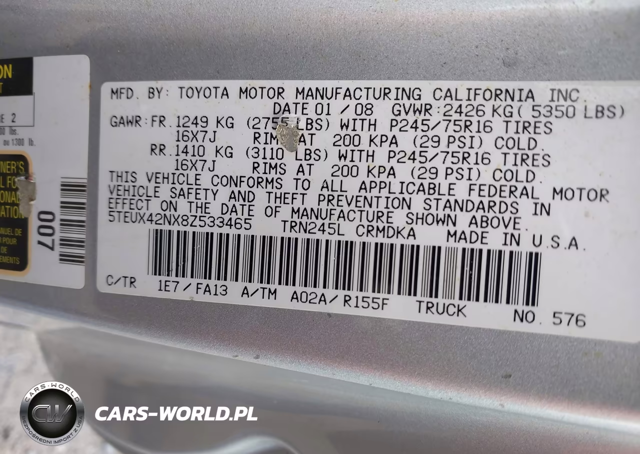 2008 Toyota Tacoma VIN:5TEUX42NX8Z533465 - 9