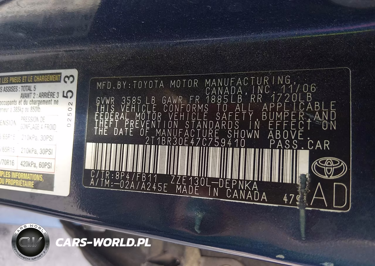 2007 Toyota Corolla Le VIN:2T1BR30E47C759410 - 9