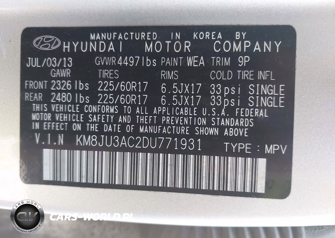 2013 Hyundai Tucson Gls VIN:KM8JU3AC2DU771931 - 9