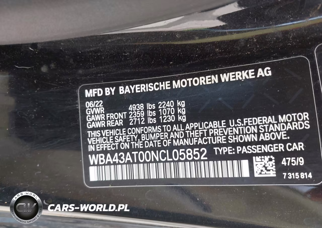 2022 BMW 430I xDrive VIN:WBA43AT00NCL05852 - 9