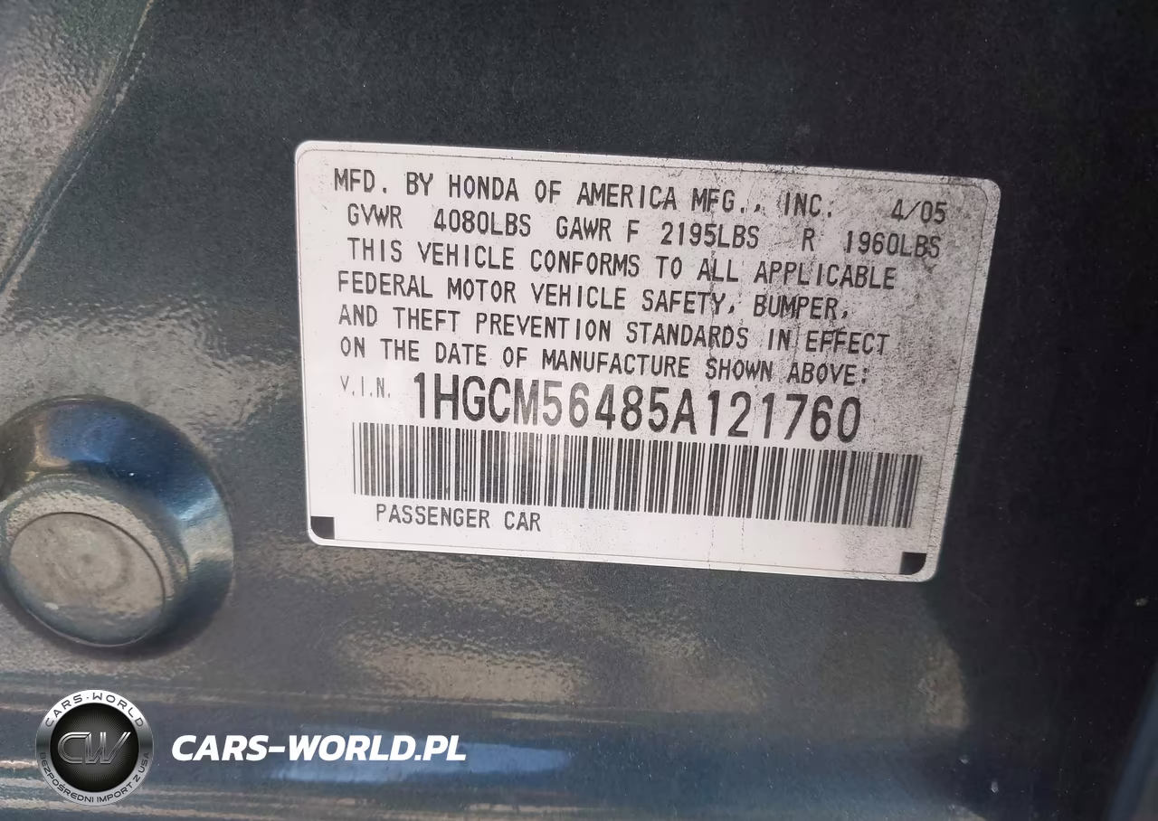 2005 Honda Accord 2.4 Lx VIN:1HGCM56485A121760 - 9