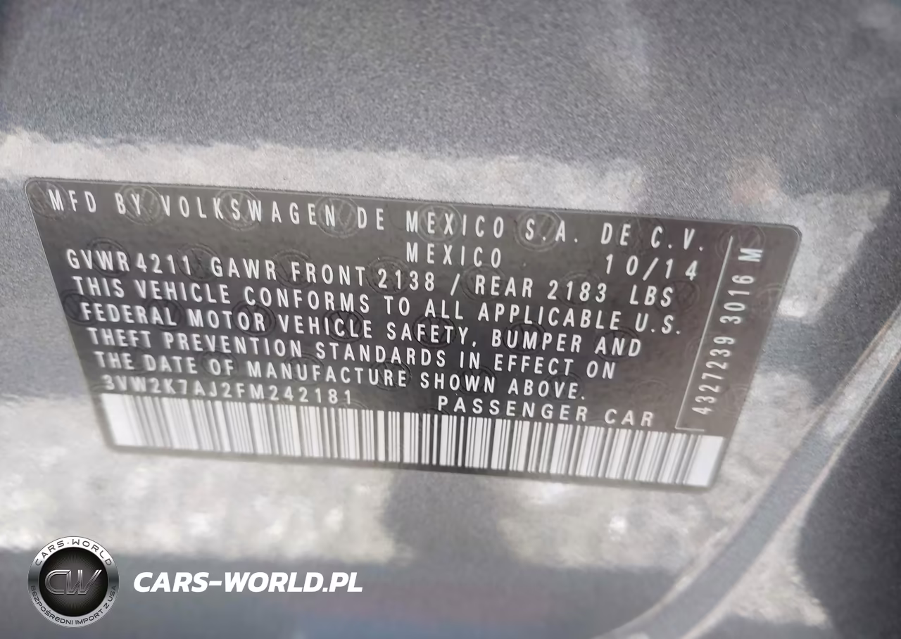 2015 Volkswagen Jetta 2.0L S VIN:3VW2K7AJ2FM242181 - 9