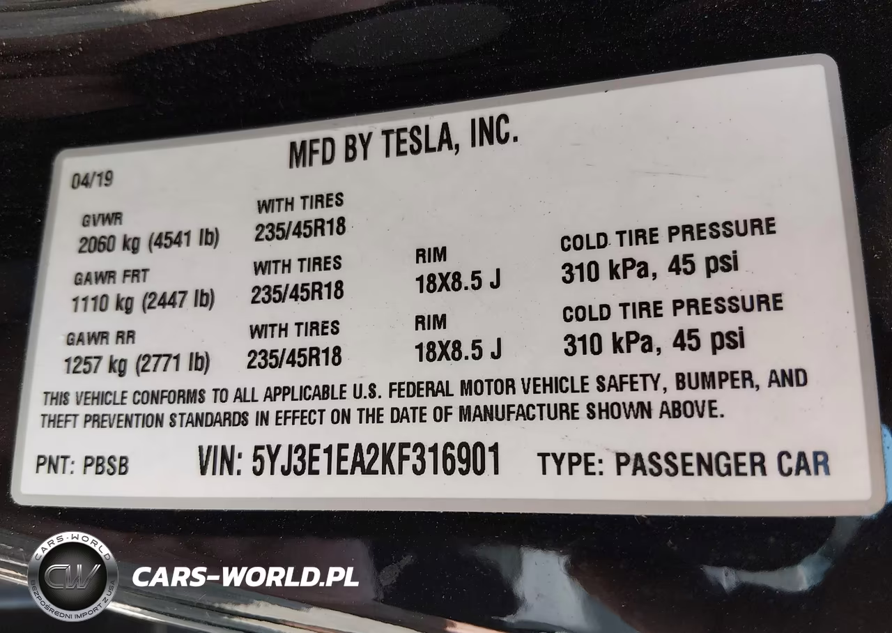2019 Tesla Model 3 Long Range-Mid Range-Standard Range-Standard Range Plus VIN:5YJ3E1EA2KF316901 - 9