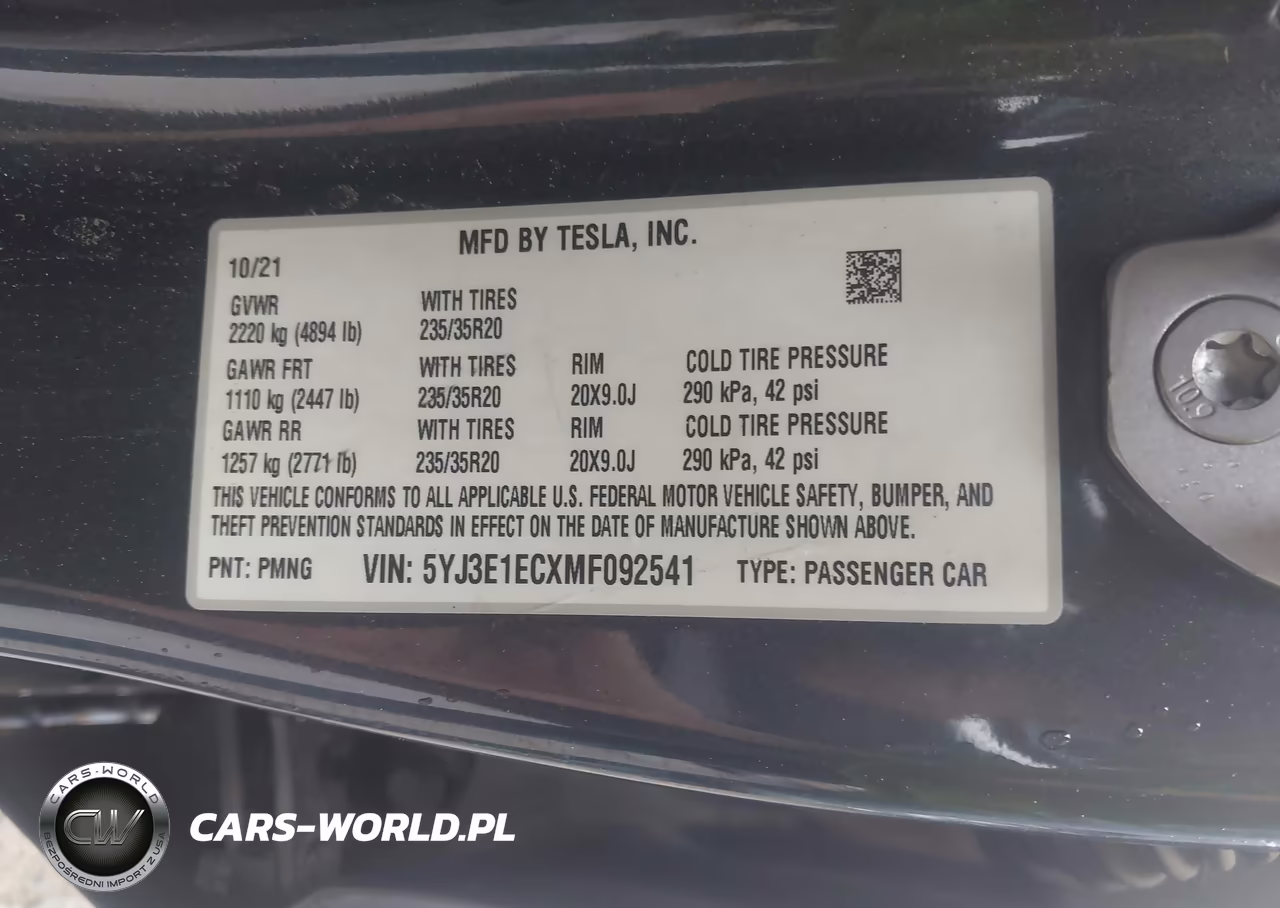 2021 Tesla Model 3 Performance Dual Motor All-Wheel Drive VIN:5YJ3E1ECXMF092541 - 9