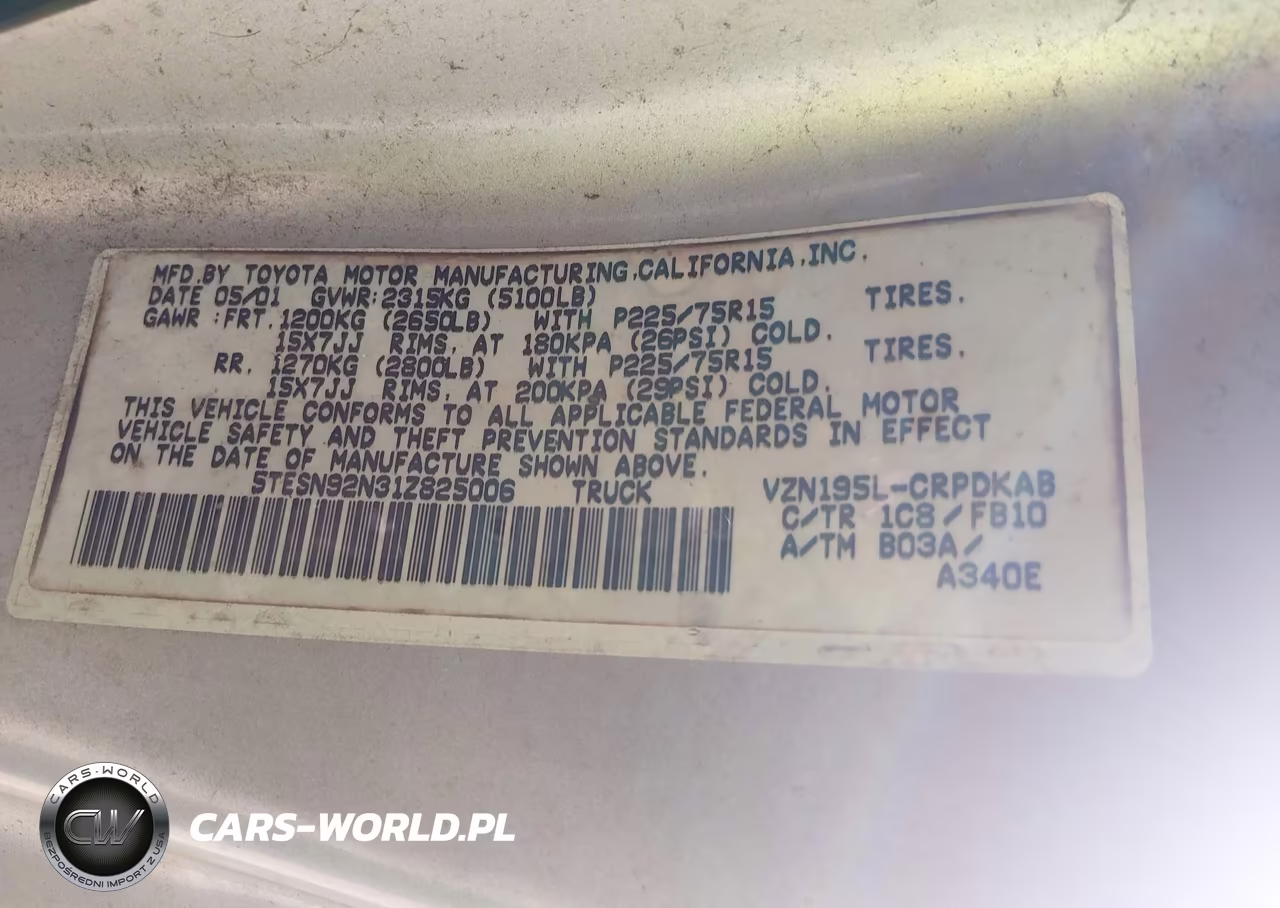 2001 Toyota Tacoma Prerunner V6 VIN:5TESN92N31Z825006 - 9