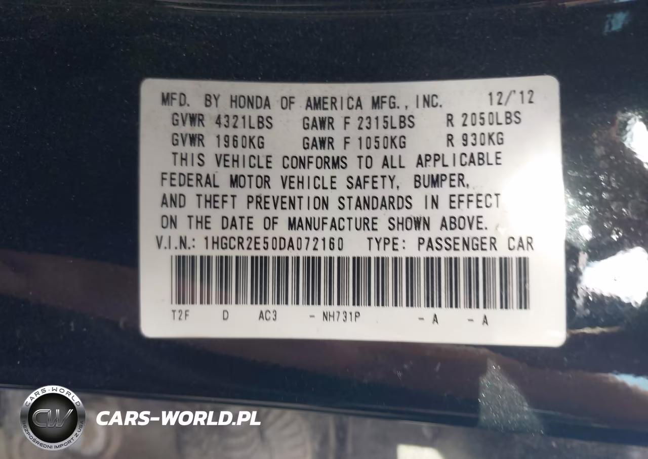 2013 Honda Accord Sport VIN:1HGCR2E50DA072160 - 9