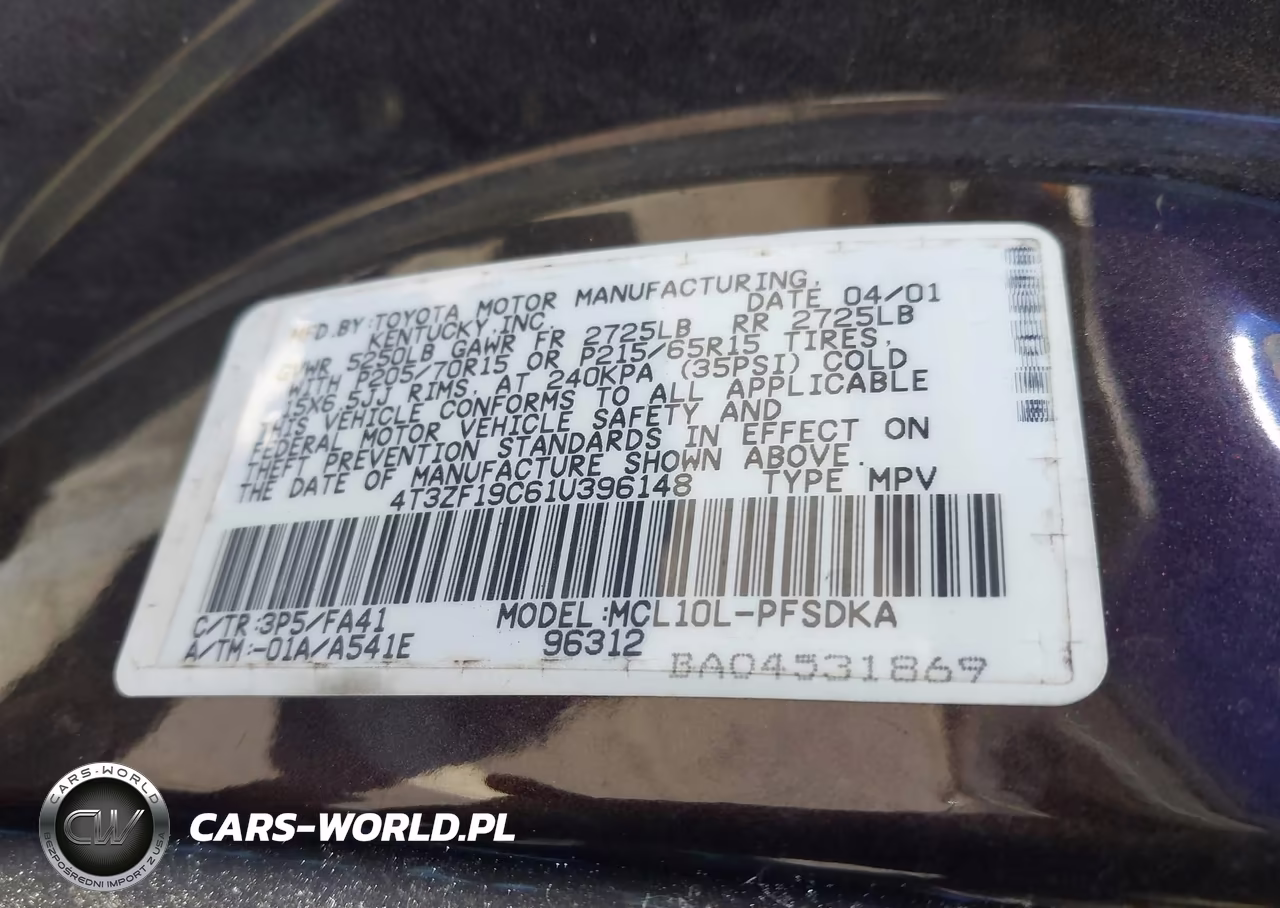 2001 Toyota Sienna Ce VIN:4T3ZF19C61U396148 - 9