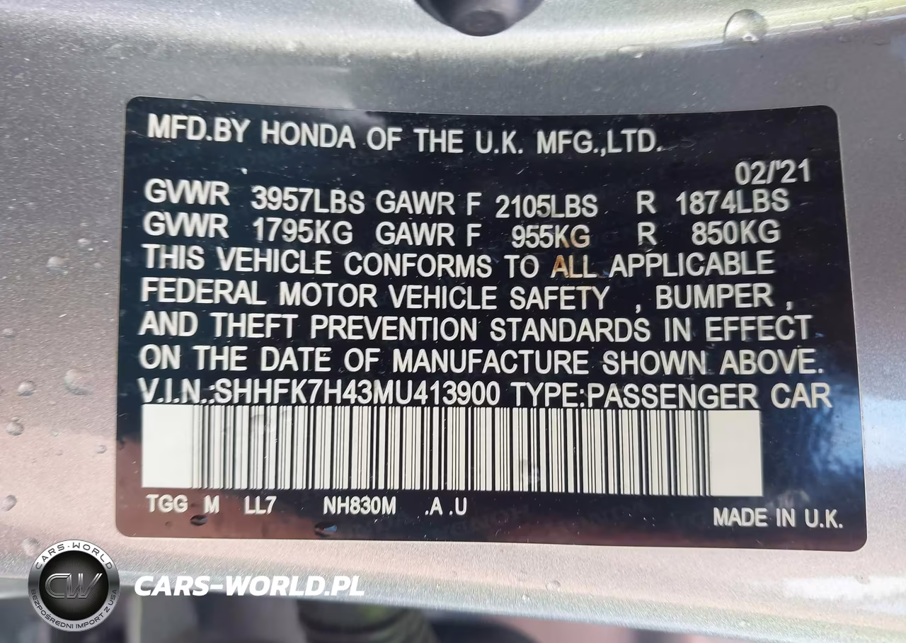 2021 Honda Civic Sport VIN:SHHFK7H43MU413900 - 9