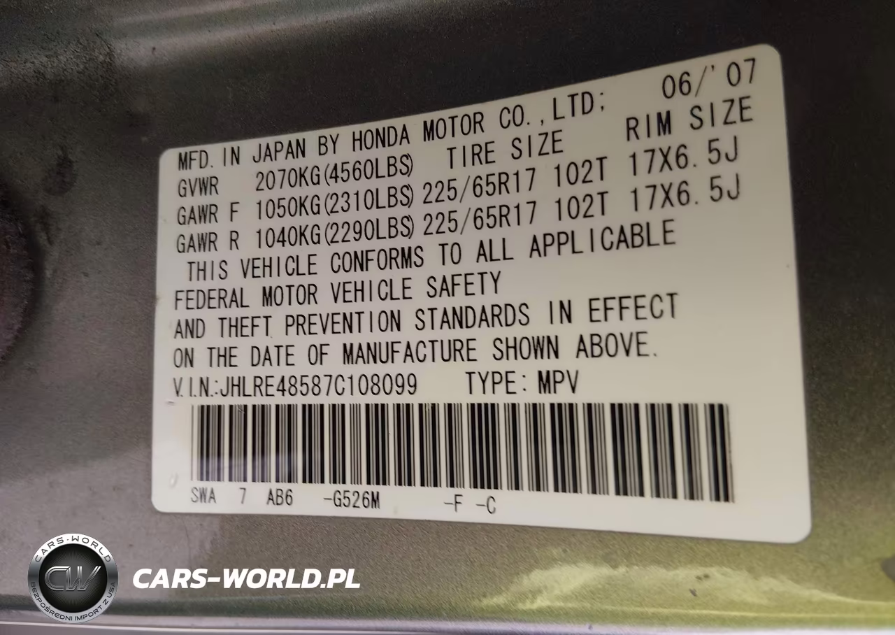 2007 Honda Cr-V Ex VIN:JHLRE48587C108099 - 9