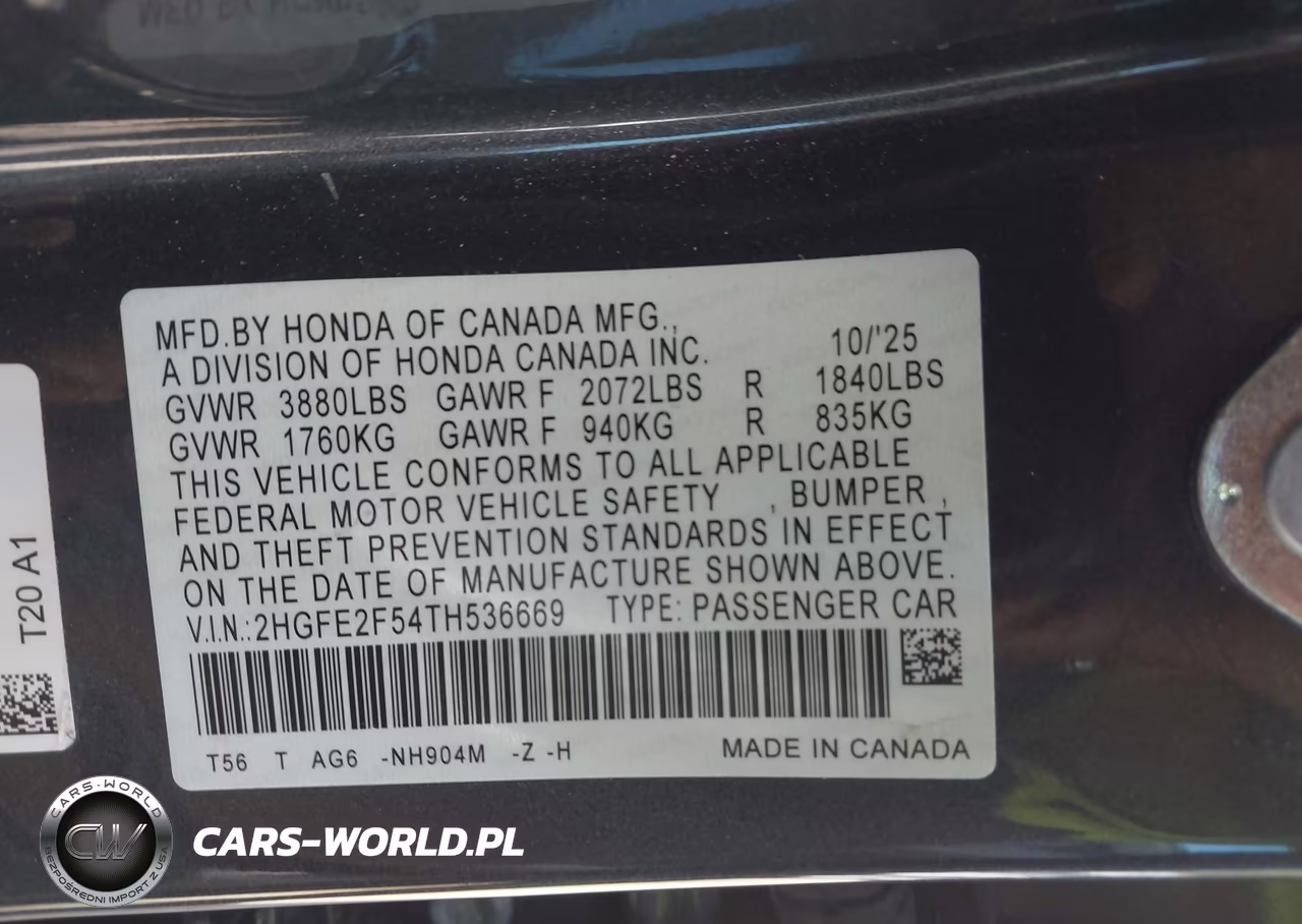 2026 Honda Civic Sport VIN:2HGFE2F54TH536669 - 9