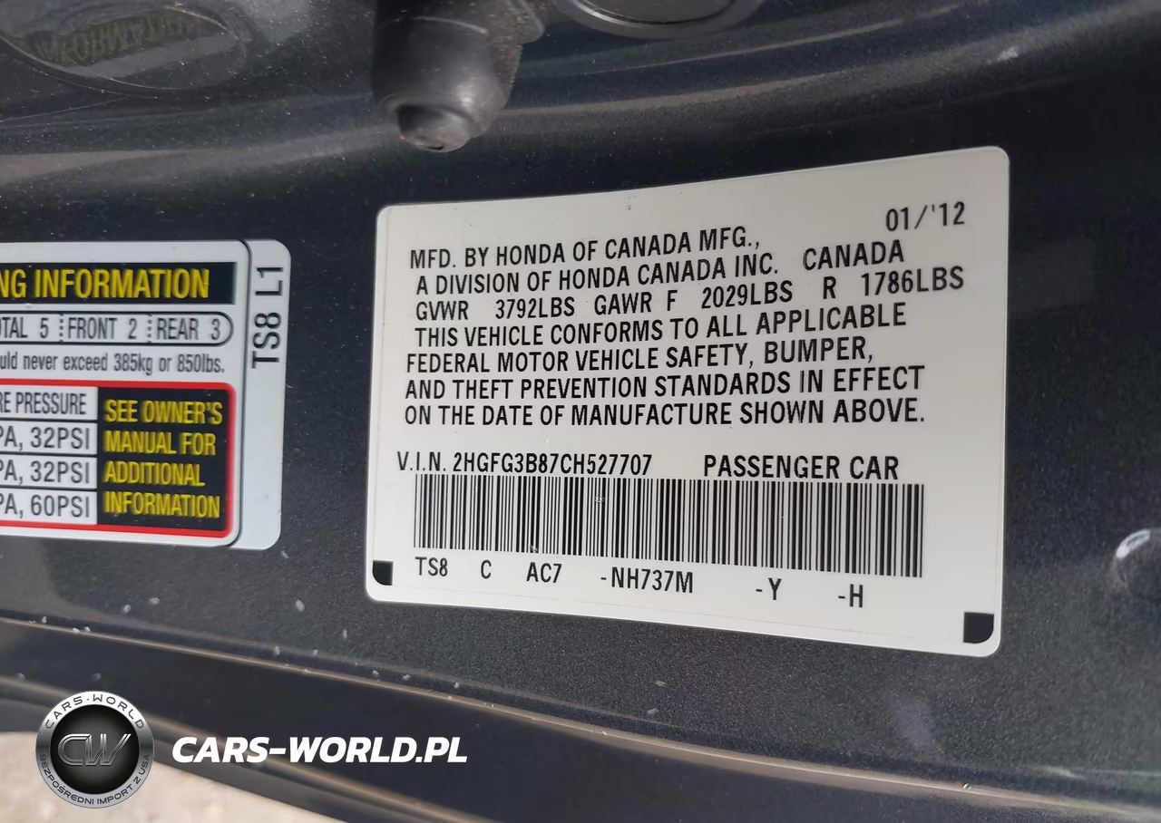 2012 Honda Civic Ex VIN:2HGFG3B87CH527707 - 9