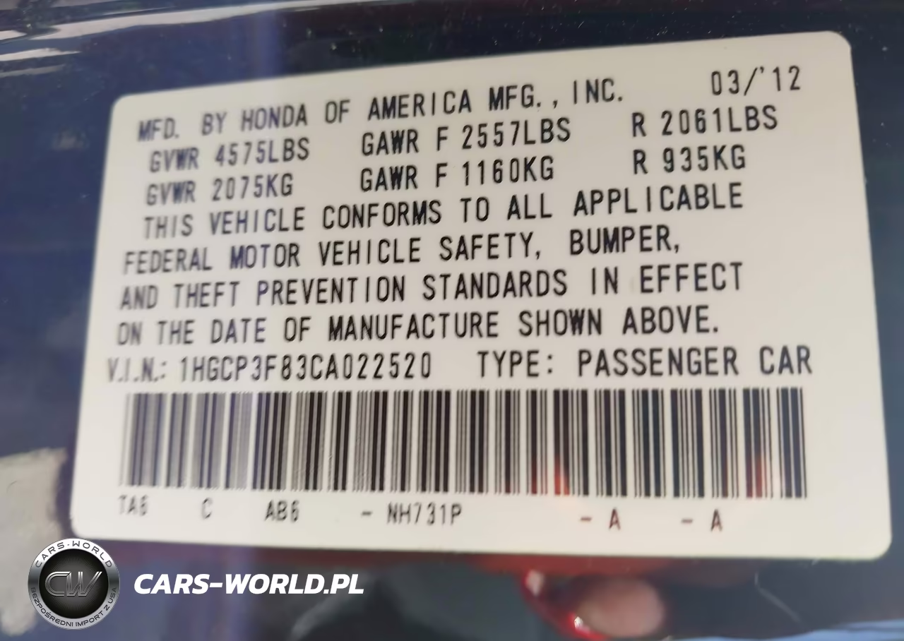 2012 Honda Accord 3.5 Ex-L VIN:1HGCP3F83CA022520 - 9