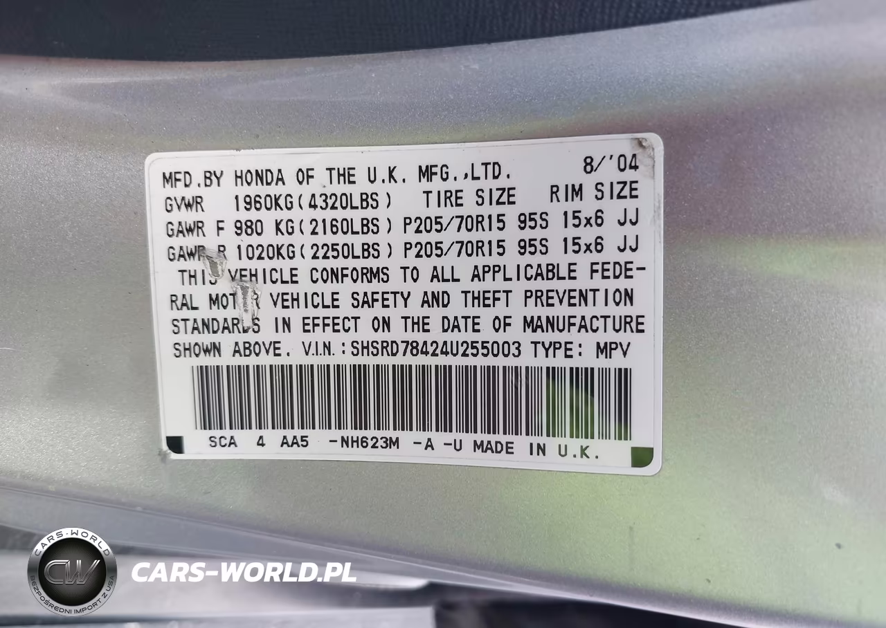 2004 Honda Cr-V Lx VIN:SHSRD78424U255003 - 9