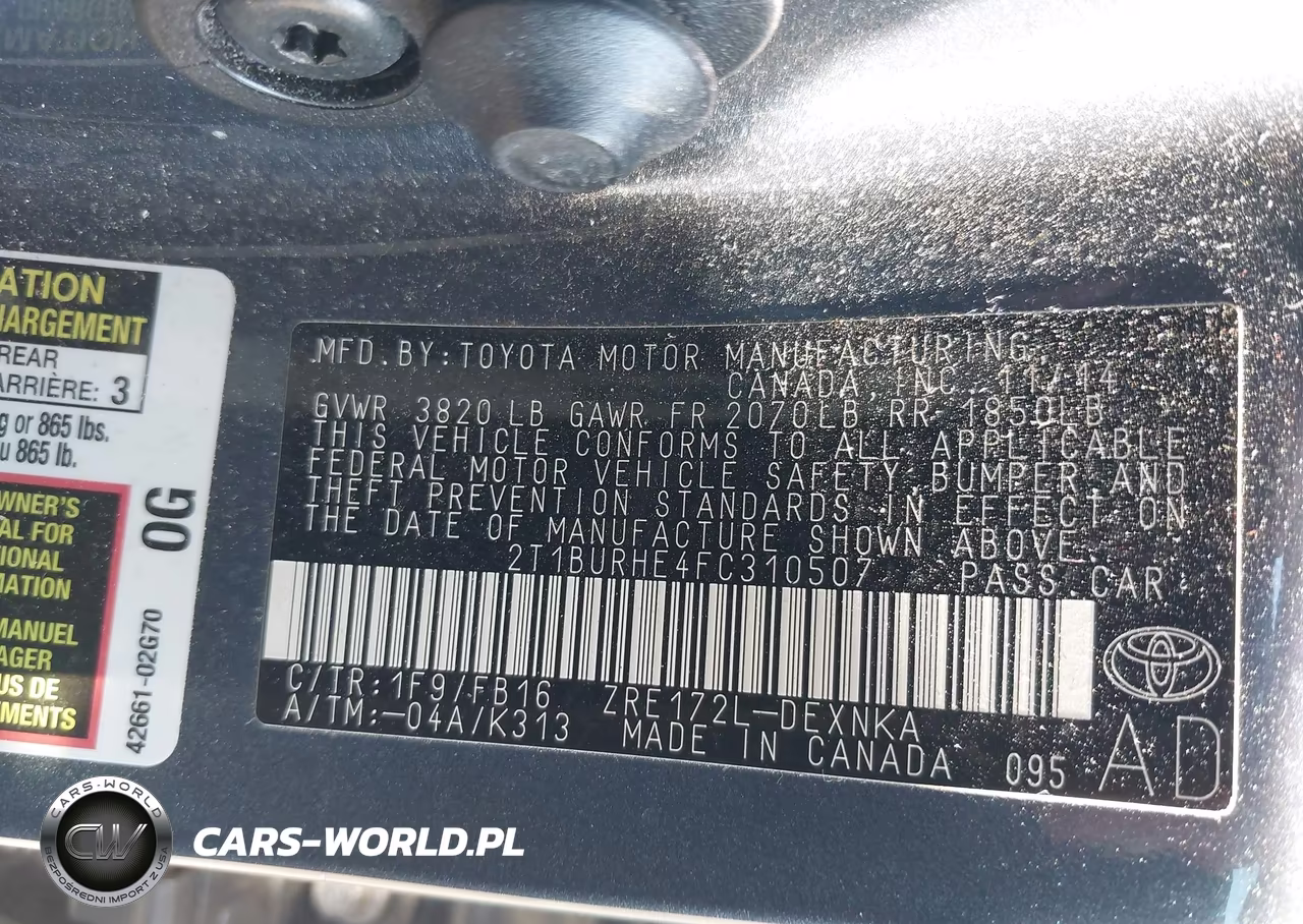 2015 Toyota Corolla Le VIN:2T1BURHE4FC310507 - 9