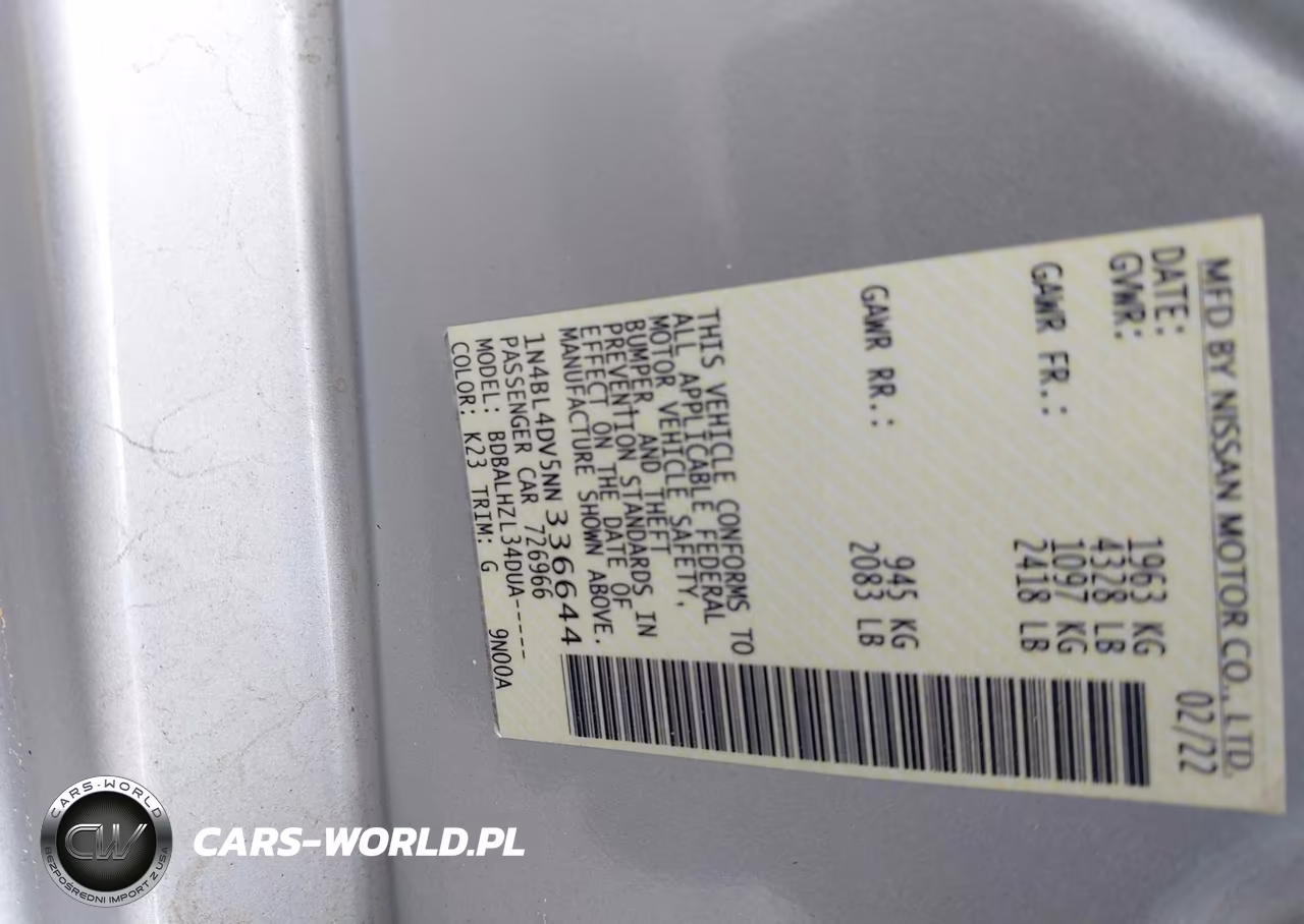2022 Nissan Altima Sv Fwd VIN:1N4BL4DV5NN336644 - 9