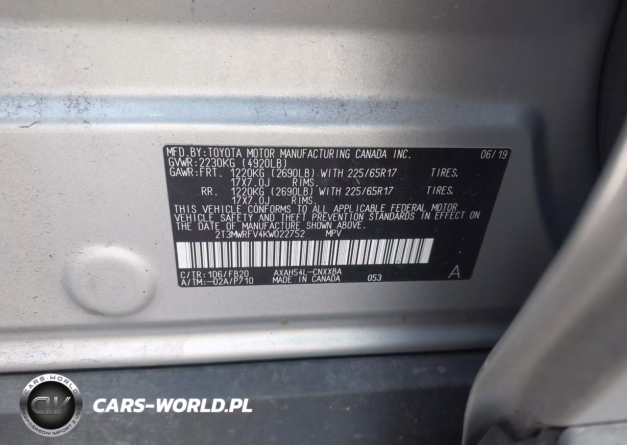2019 Toyota Rav4 Hybrid Le VIN:2T3MWRFV4KW022752 - 9