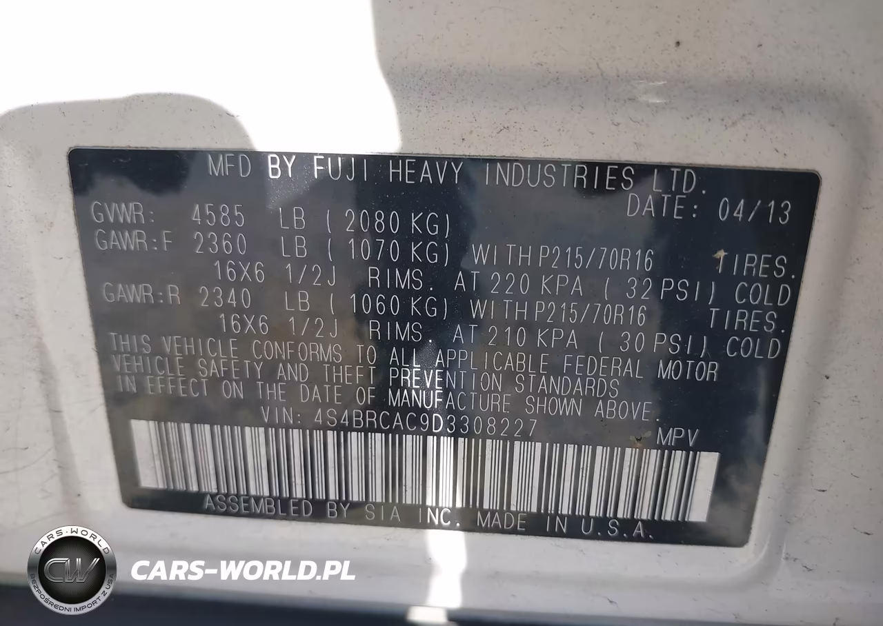 2013 Subaru Outback 2.5I VIN:4S4BRCAC9D3308227 - 9