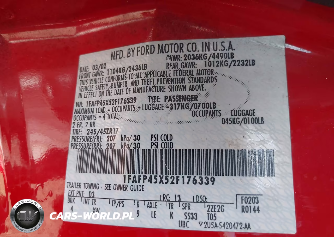 2002 Ford Mustang VIN:1F1FP45X52F176339 - 9