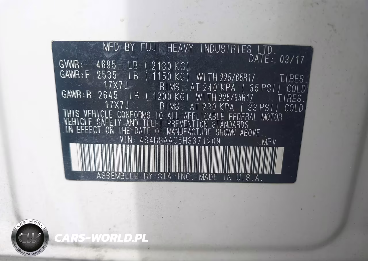 2017 Subaru Outback 2.5I VIN:4S4BSAAC5H3371209 - 9