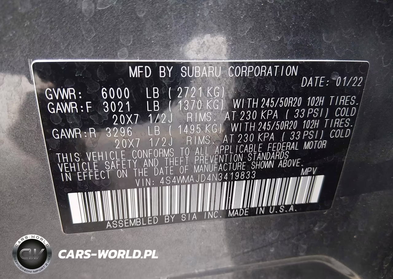 2022 Subaru Ascent Onyx Edition VIN:4S4WMAJD4N3419833 - 9