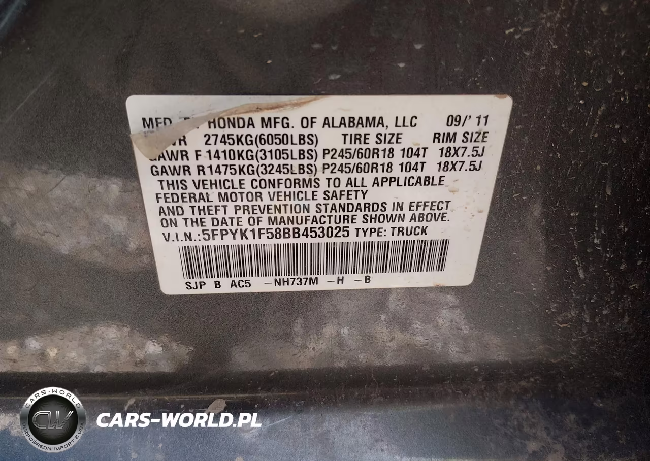 2011 Honda Ridgeline Rtl VIN:5FPYK1F58BB453025 - 9