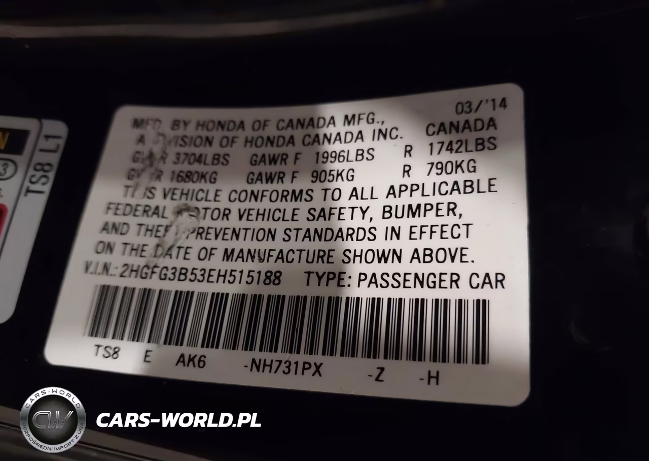 2014 Honda Civic Lx VIN:2HGFG3B53EH515188 - 9