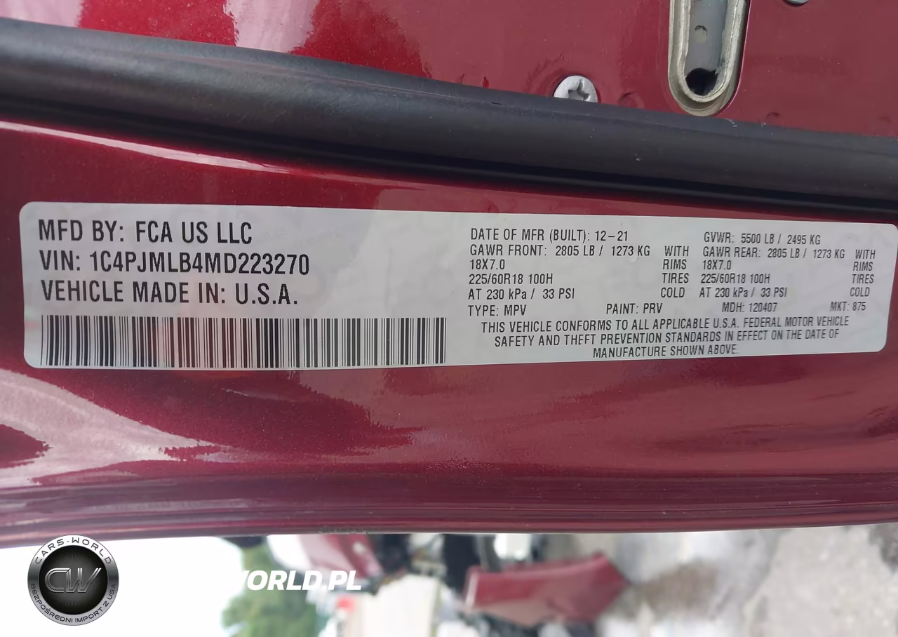 2021 Jeep Cherokee Altitude 4X4 VIN:1C4PJMLB4MD223270 - 9