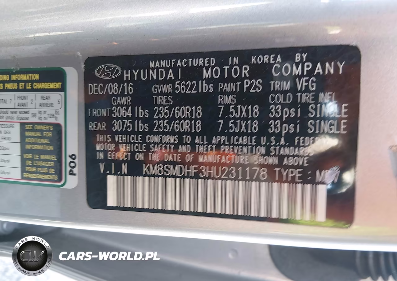 2017 Hyundai Santa Fe Se VIN:KM8SMDHF3HU231178 - 9