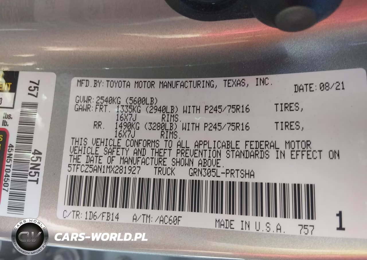 2021 Toyota Tacoma Sr V6 VIN:5TFCZ5AN1MX281927 - 9