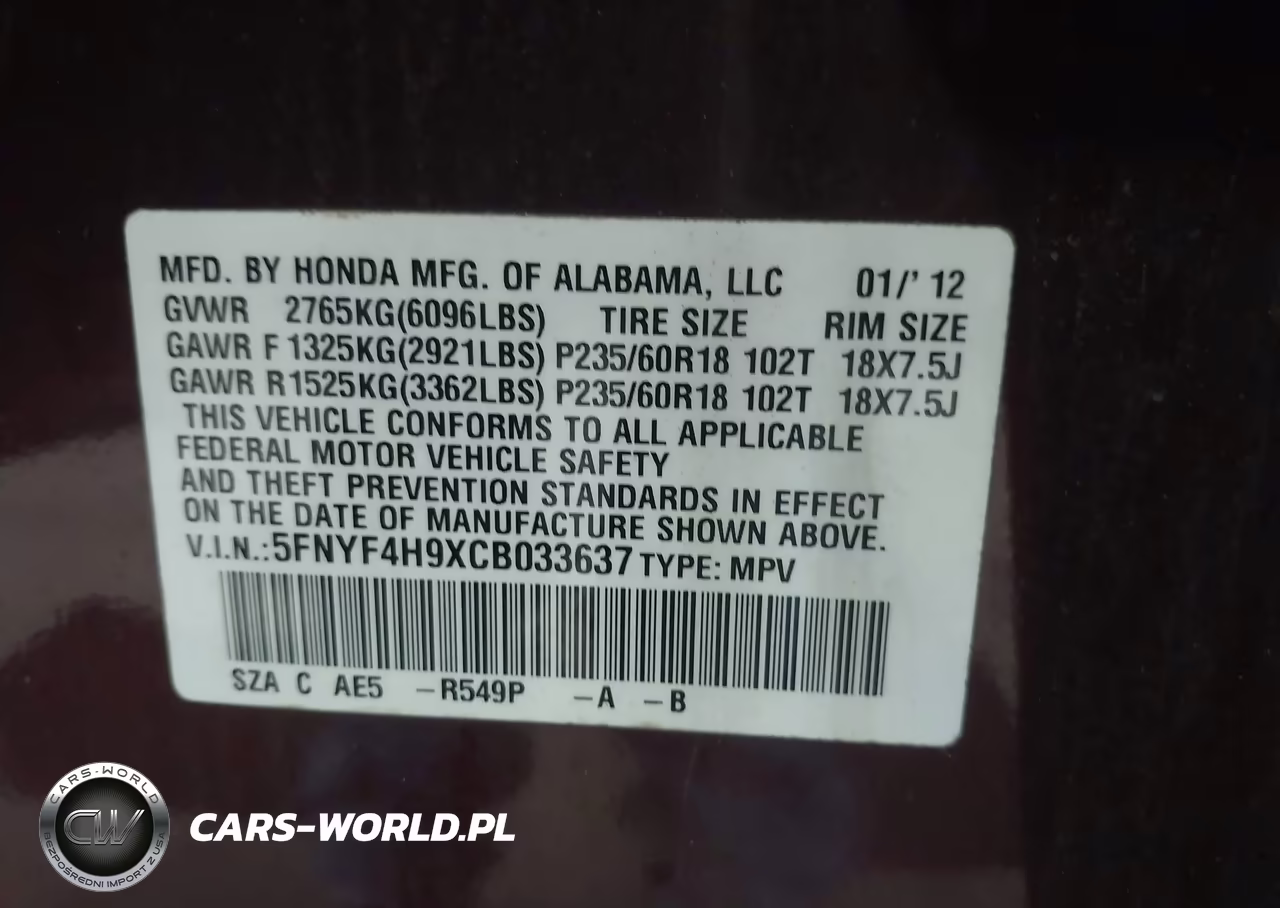 2012 Honda Pilot Touring VIN:5FNYF4H9XCB033637 - 9
