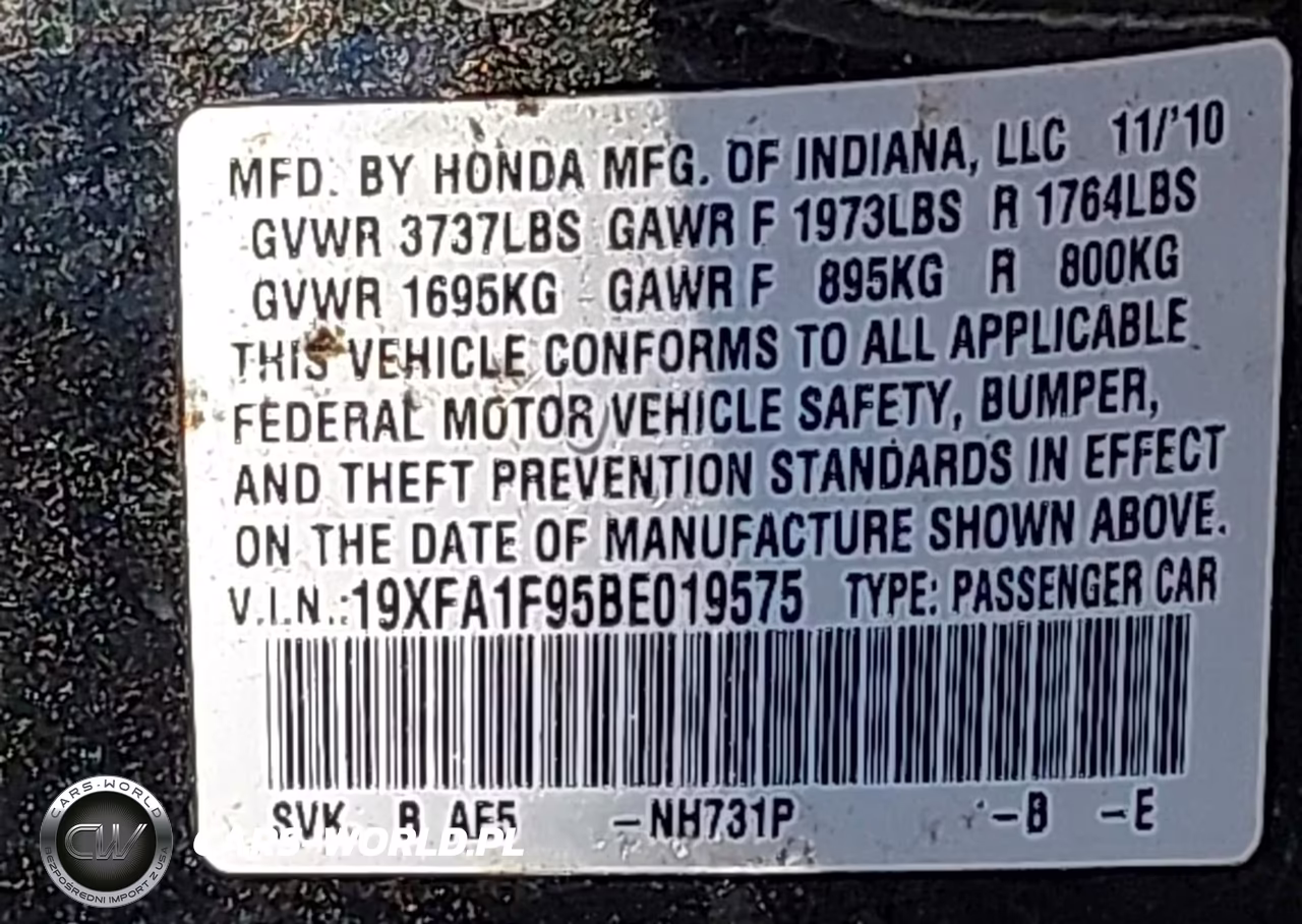 2011 Honda Civic Ex-L VIN:19XFA1F95BE019575 - 9