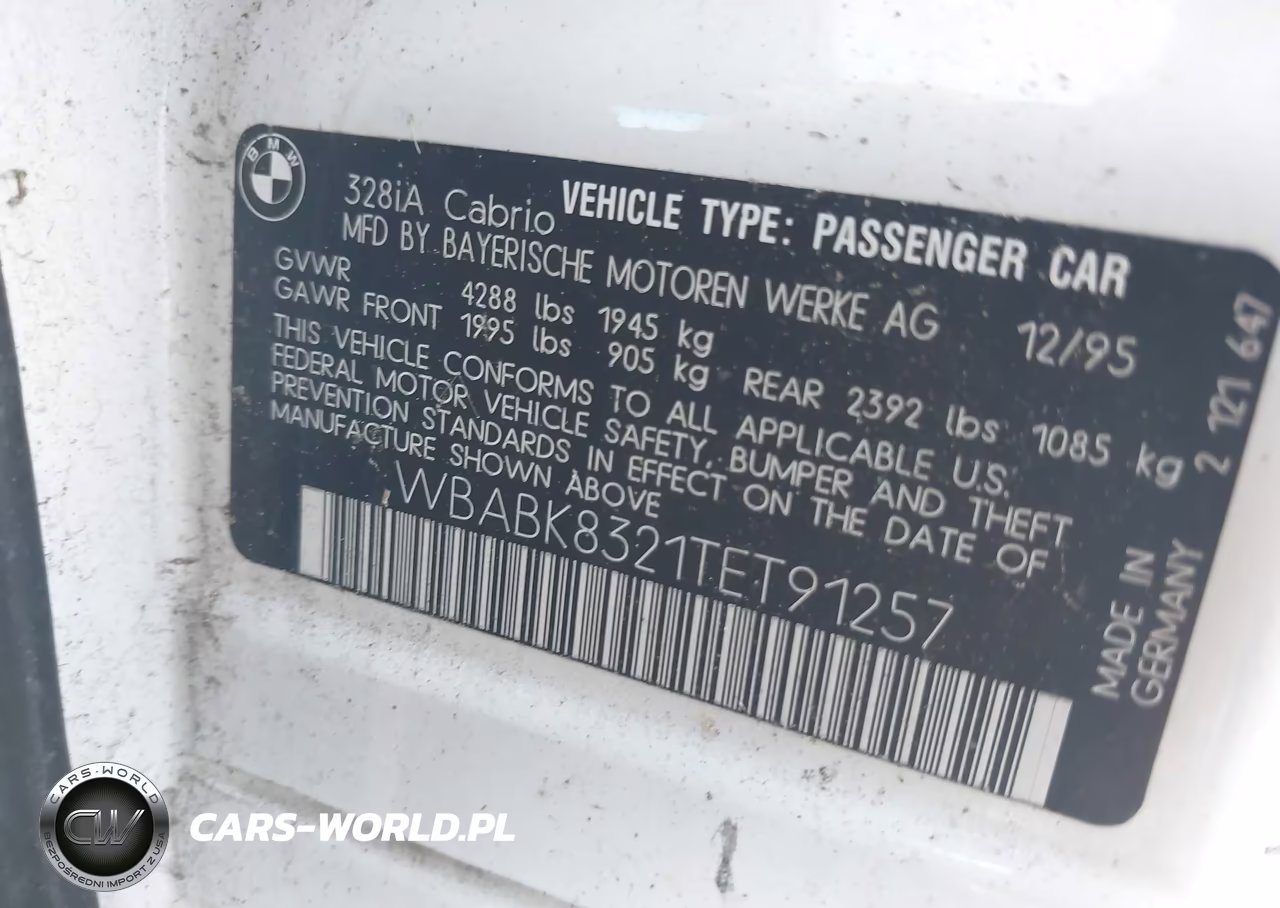 1996 BMW 328 Ic Automatic VIN:WBABK8321TET91257 - 9
