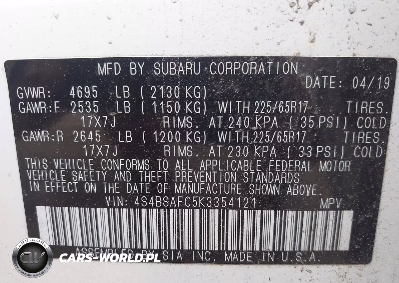2019 Subaru Outback 2.5I Premium VIN:4S4BSAFC5K3354121 - 9