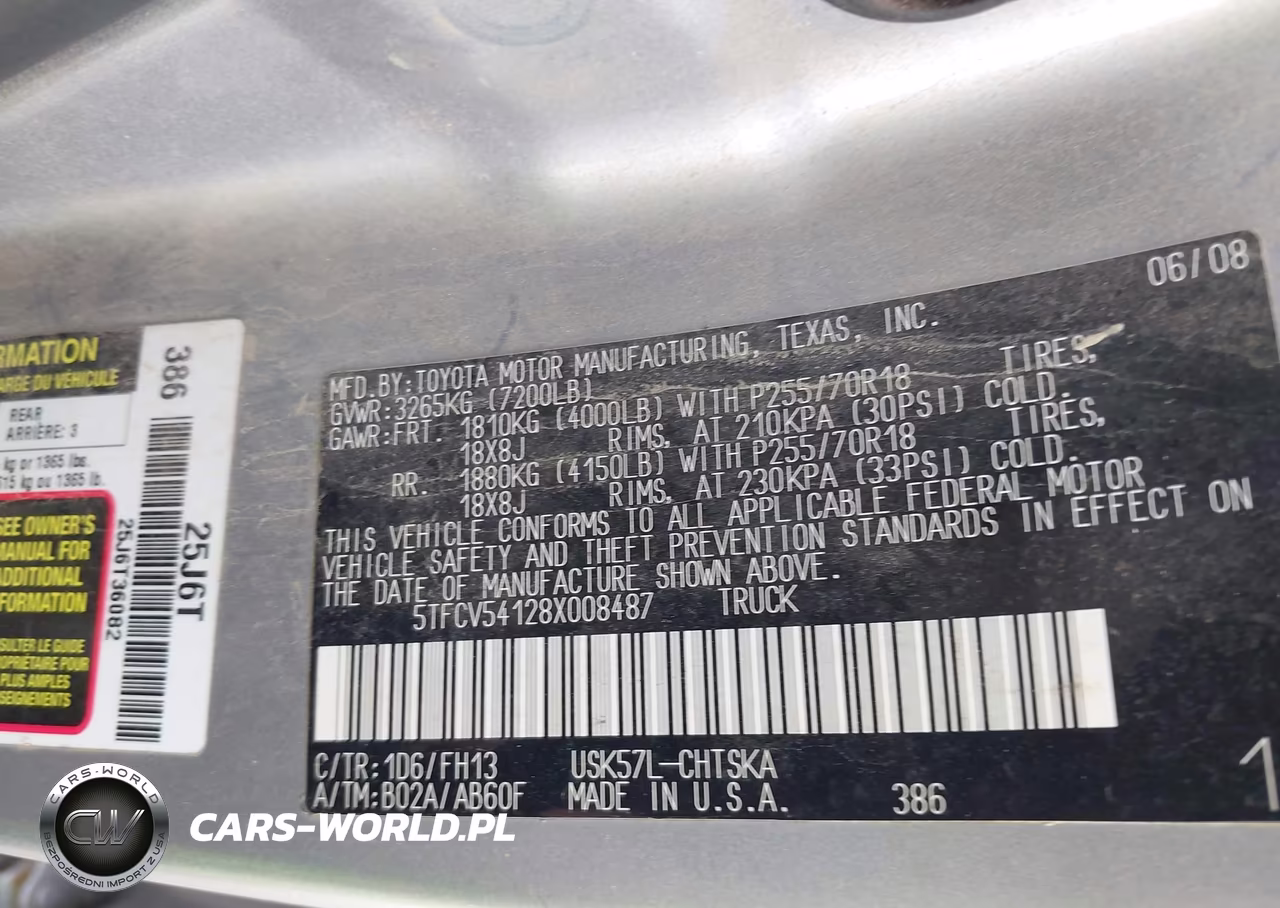 2008 Toyota Tundra Base 5.7L V8 VIN:5TFCV54128X008487 - 9
