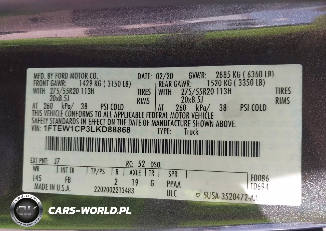 2020 Ford F-150 Xlt VIN:1FTEW1CP3LKD88868 - 9