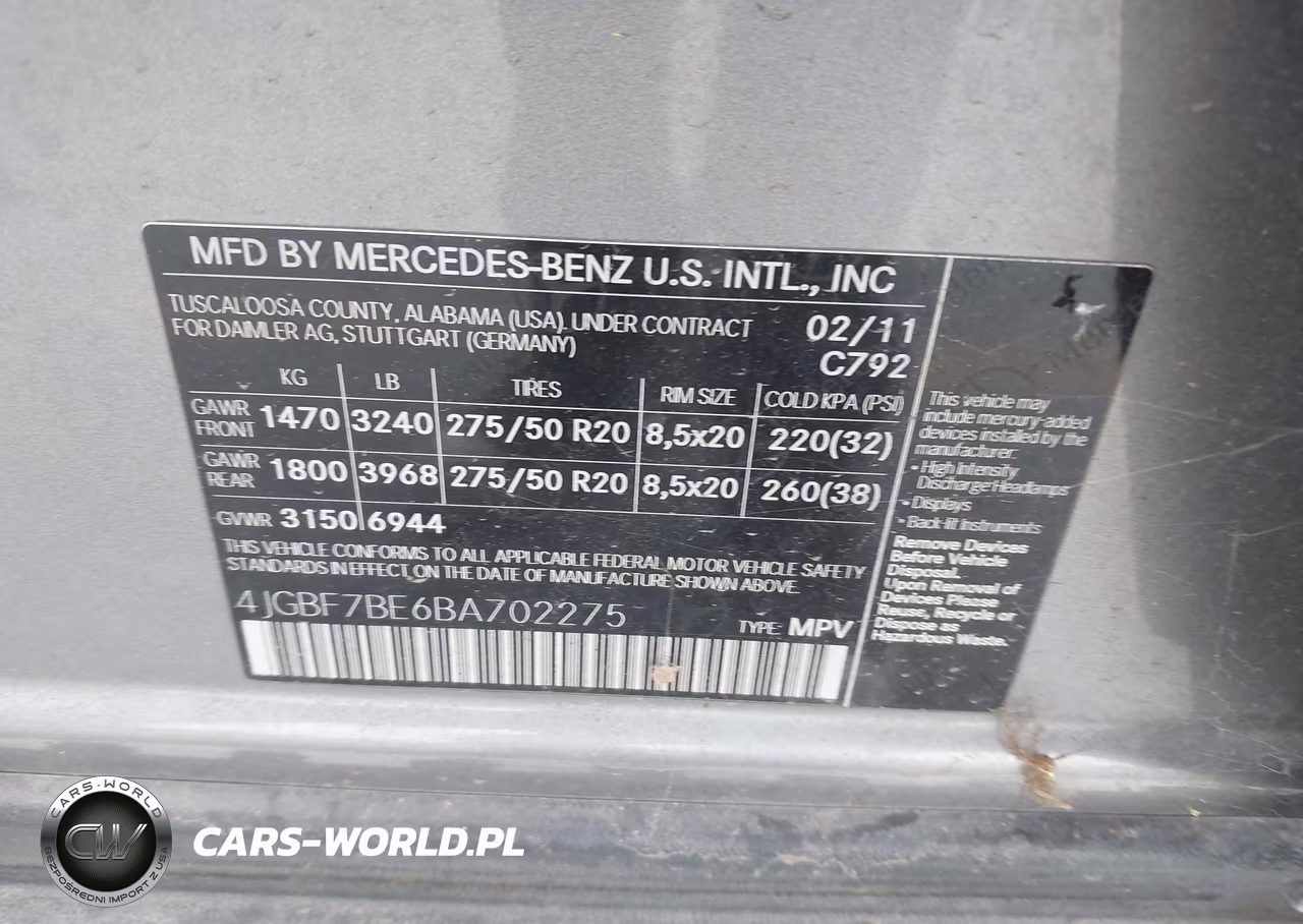 2011 Mercedes-Benz Gl 450 4Matic VIN:4JGBF7BE6BA702275 - 9