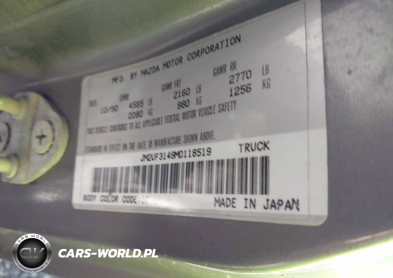 1991 Mazda B2600 Cab Plus VIN:JM2UF3149M0118519 - 9