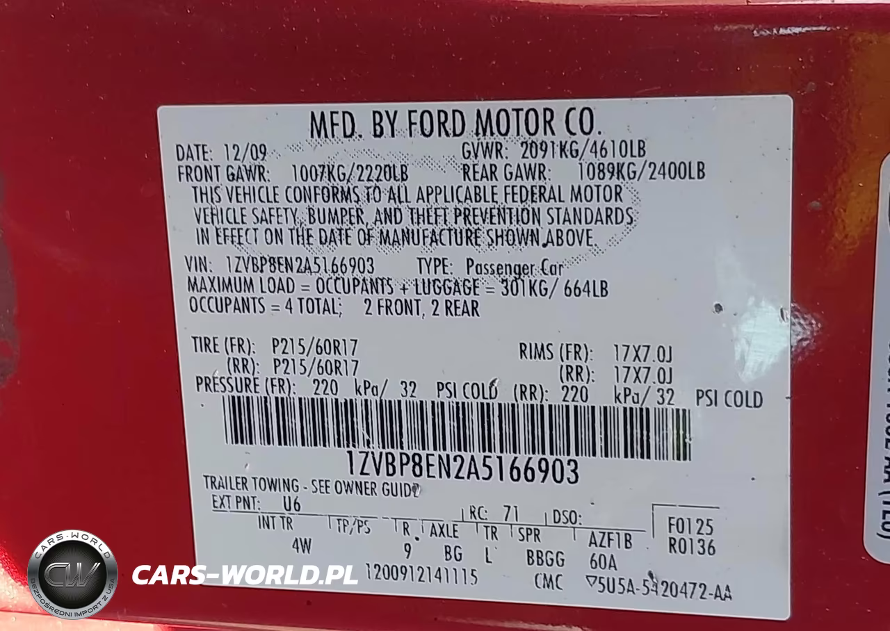 2010 FORD MUSTANG VIN:1ZVBP8EN2A5166903 - 9