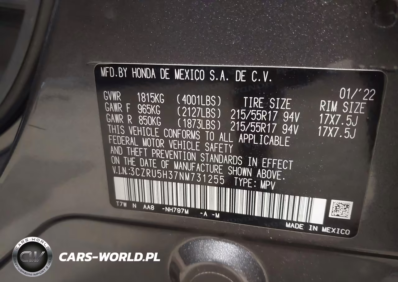 2022 Honda Hr-V 2Wd Lx VIN:3CZRU5H37NM731255 - 9
