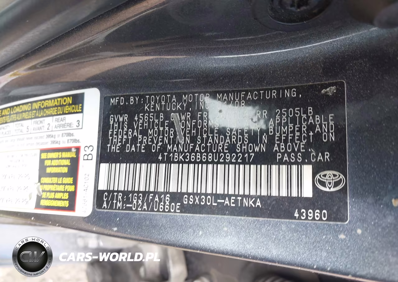 2008 Toyota Avalon Xl VIN:4T1BK36B68U292217 - 9